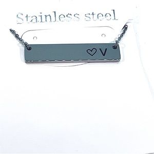 Love V Titanium Stainless Steel Custom Personalized Initial Bar Heart Necklace